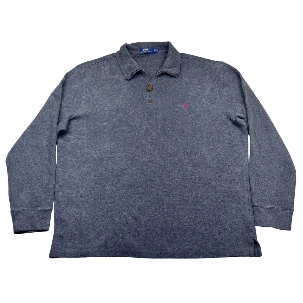 Polo Ralph Lauren Mens XL Gray Long Sleeve Quarter Zip‎ Pullover Sweater Preppy